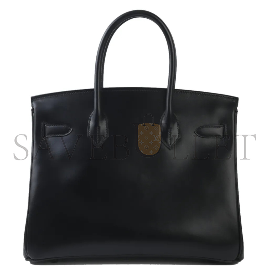 HERMES BIRKIN 30 BOX LEATHER BLACK BLACK BUCKLE BAG H079201CA89 (30*23*15cm)